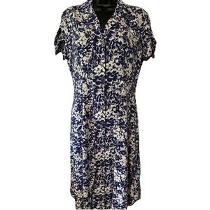 Untuckit Camille Dress Women Sz 4 Blue Floral Button Front Pockets Casual V Neck